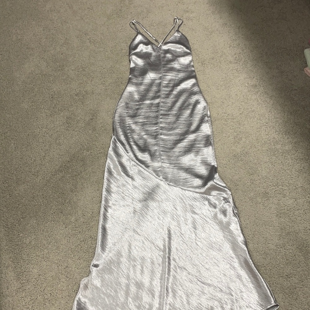 H&M shine silver cross back gown